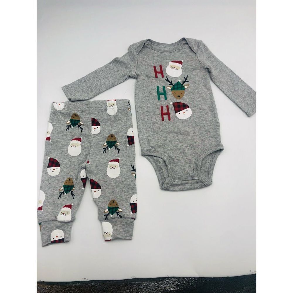 New Carters Infant Boy Gray Ho Ho Ho Christmas Bodysuit/ Pants Set Size 6 mth